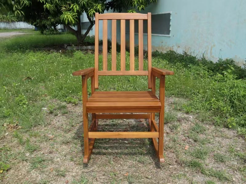 Acacia Indoor Rocking Chair, Outdoor Solid Wood Patio Furniture Style Light Brown Light Brown Acacia Wood