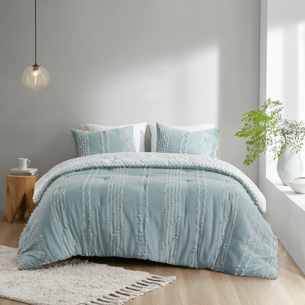 3 Piece Cotton Jacquard Comforter Set Aqua King Cal King King Aqua Cotton