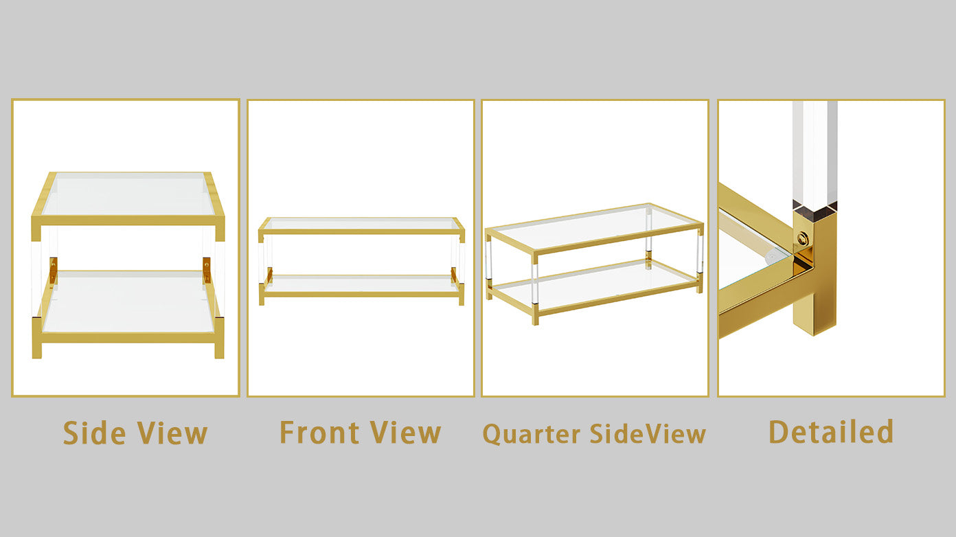 Modern Minimalist Style Gold Metal Frame With Acrylic Leg Coffee Table Cs 1195 Golden,Transparent Glass Acrylic