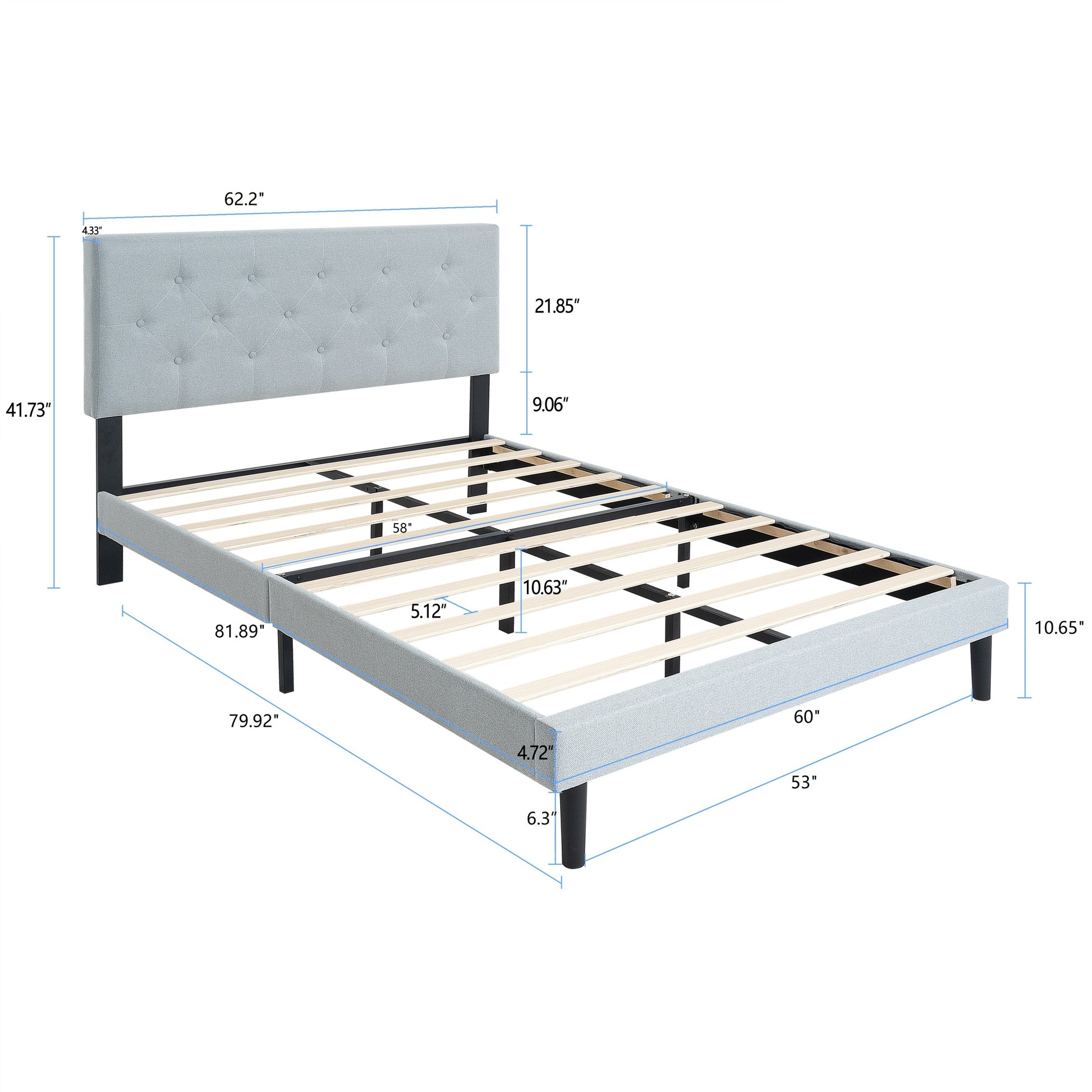 Queen Size Upholstered Platform Bed Frame With Modern Button Tufted Linen Fabric Headboard, No Box Spring Needed, Wood Slat Support, Easy Assembly, Grey Queen Light Grey Linen
