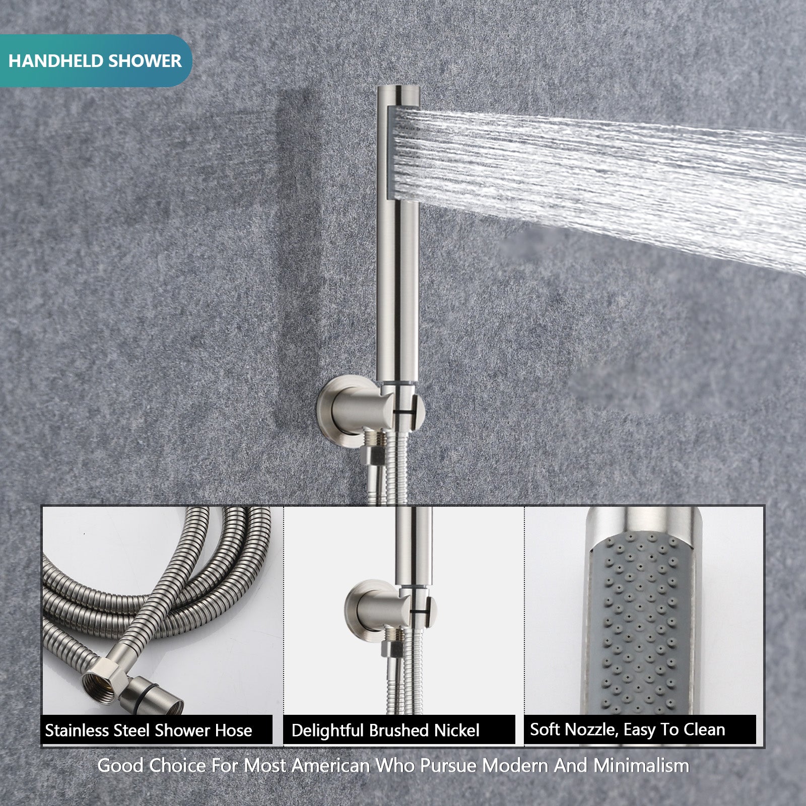 9.8" Rainfall And Handheld Shower Set With 2 Handle Temperature And Flow Control In Brushed Nickel Brushed Nickel Brass