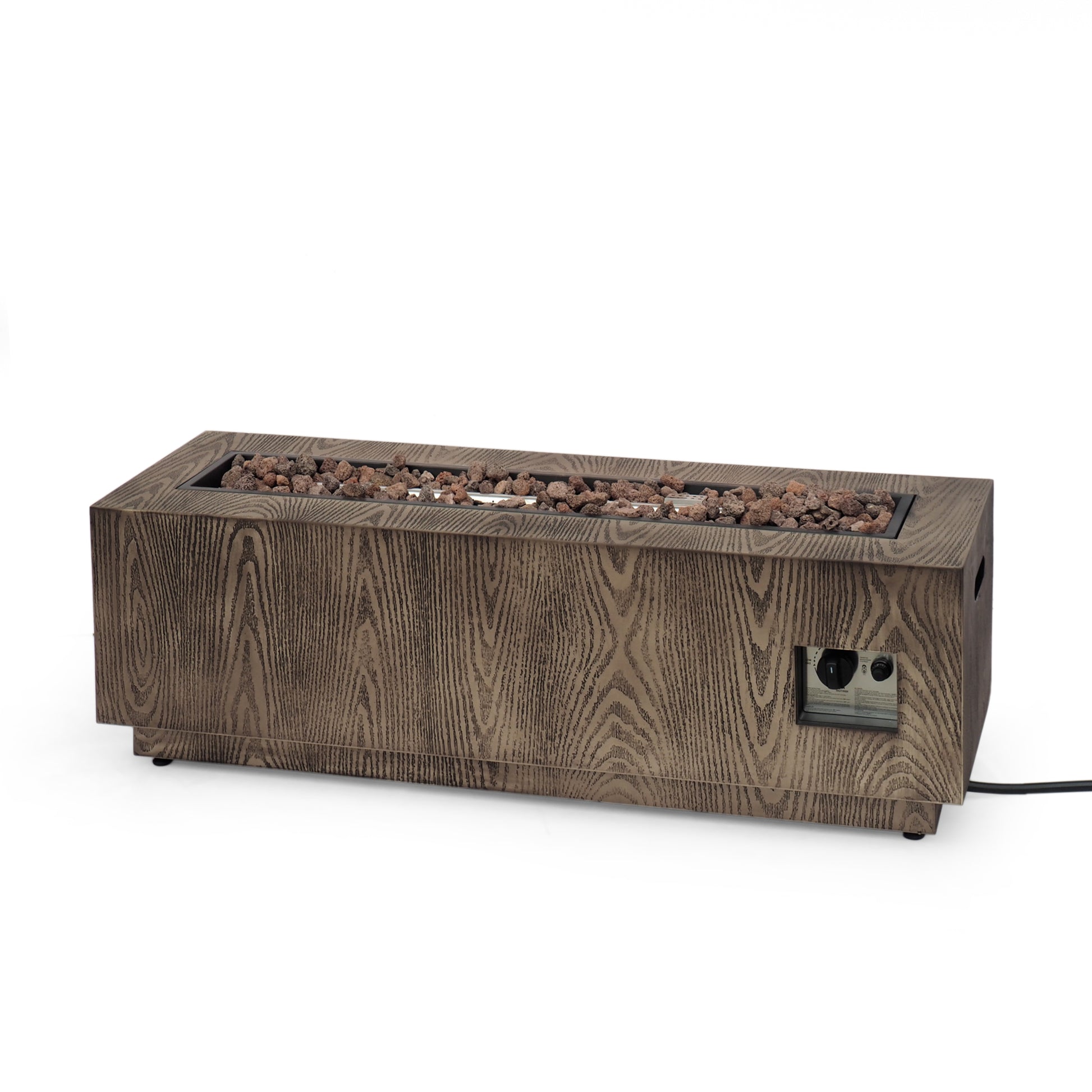 48" Outdoor 50,000 Btu Rectangular Iron Propane Fire Pit, Brown Wood Pattern Tank Cover Not Included Wood Iron