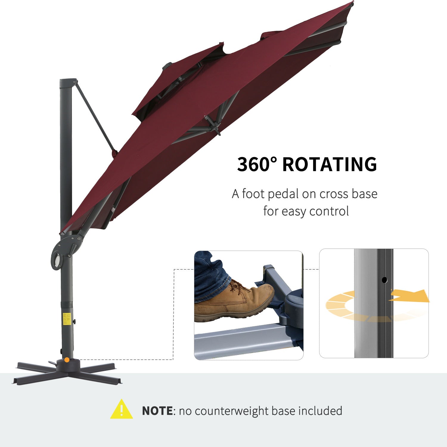 Outsunny 10Ft Offset Patio Umbrella, Hanging Cantilever Umbrella, Square Shape, Aluminum Cross Base, Tilt, 360 Degree Rotation, Red Red Aluminum