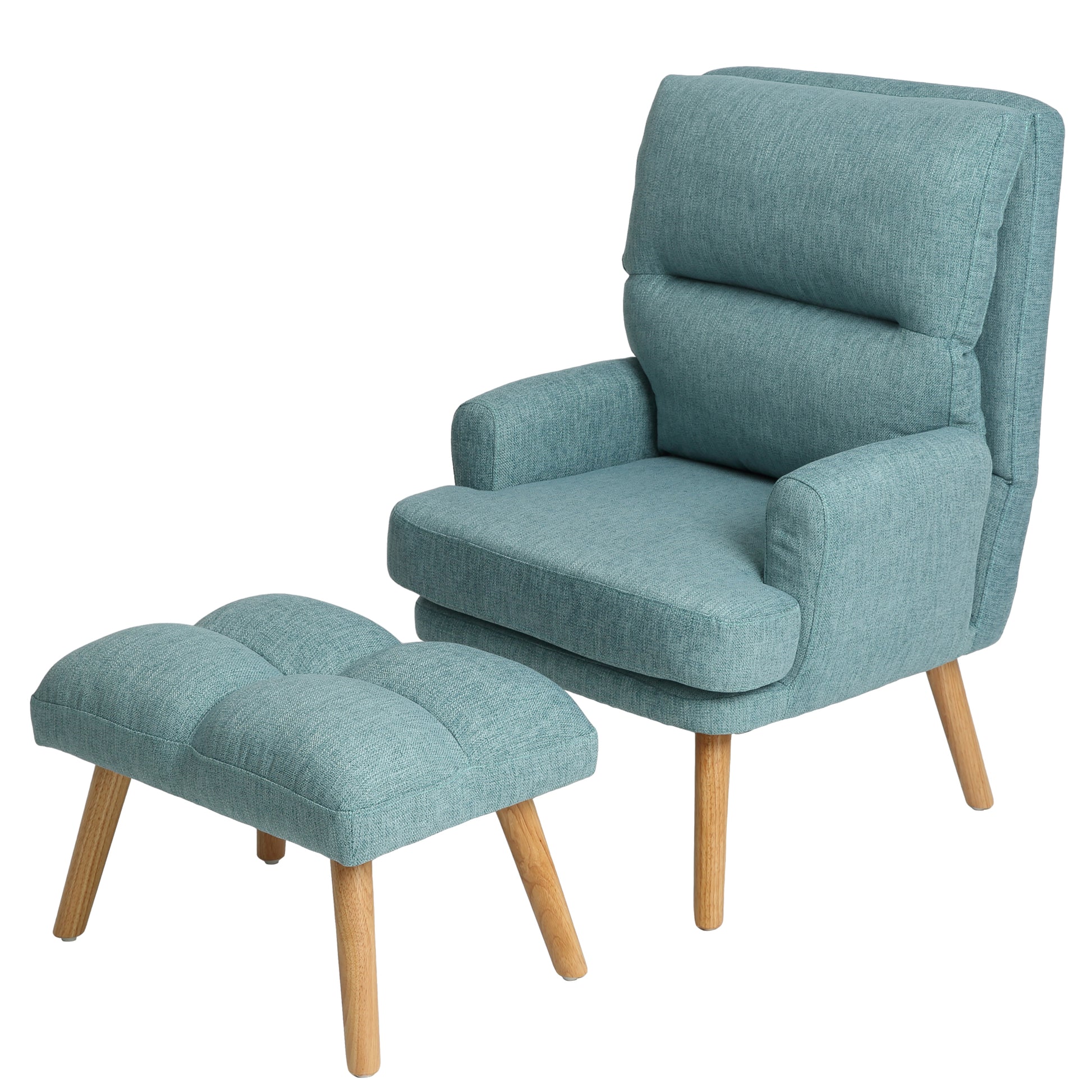 Accent Chair With Ottoman Set, Fabric Armchair With Wood Legs And Adjustable Backrestmid Century Modern Comfy Lounge Chair For Living Room, Bedroom, Reading Room And Study Green Textile 1 Seat