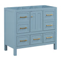 36'' Bathroom Vanity Without Sink, Solid Wood Frame Bathroom Storage Cabinet, Freestanding Vanity With 5 Drawers& Soft Closing Doors Not Include Basin Sink Blue Bathroom Solid Wood Mdf