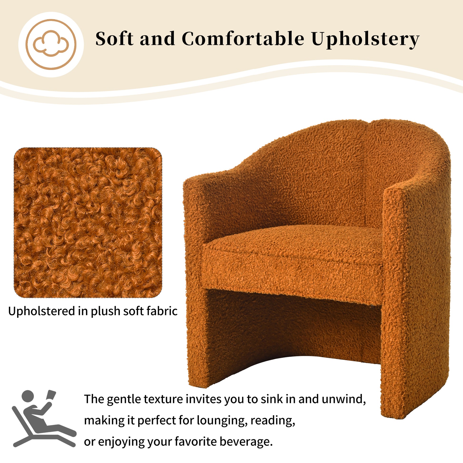 Mirod Stylish Curved Design, Comforting Embrace, Versatile Aesthetic, Dual Purpose Decorative Accent Chair, For Living Room,Bedroom And Study Caramel Boucle