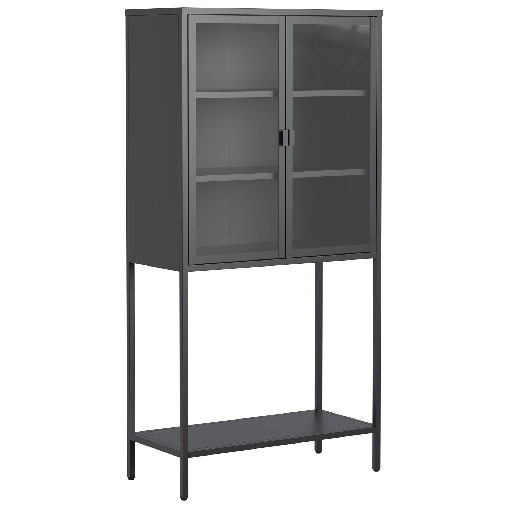 59"H Heavy Duty Metal Storage Cabinet,Sideboards & Buffet,Display Storage Cabinet With Glass Doors And 2 Adjustable Shelves, Tall Bookcase Modern Bookshelf Cabinet For Home Office, Living Room Black Primary Living Space Modern Metal Metal