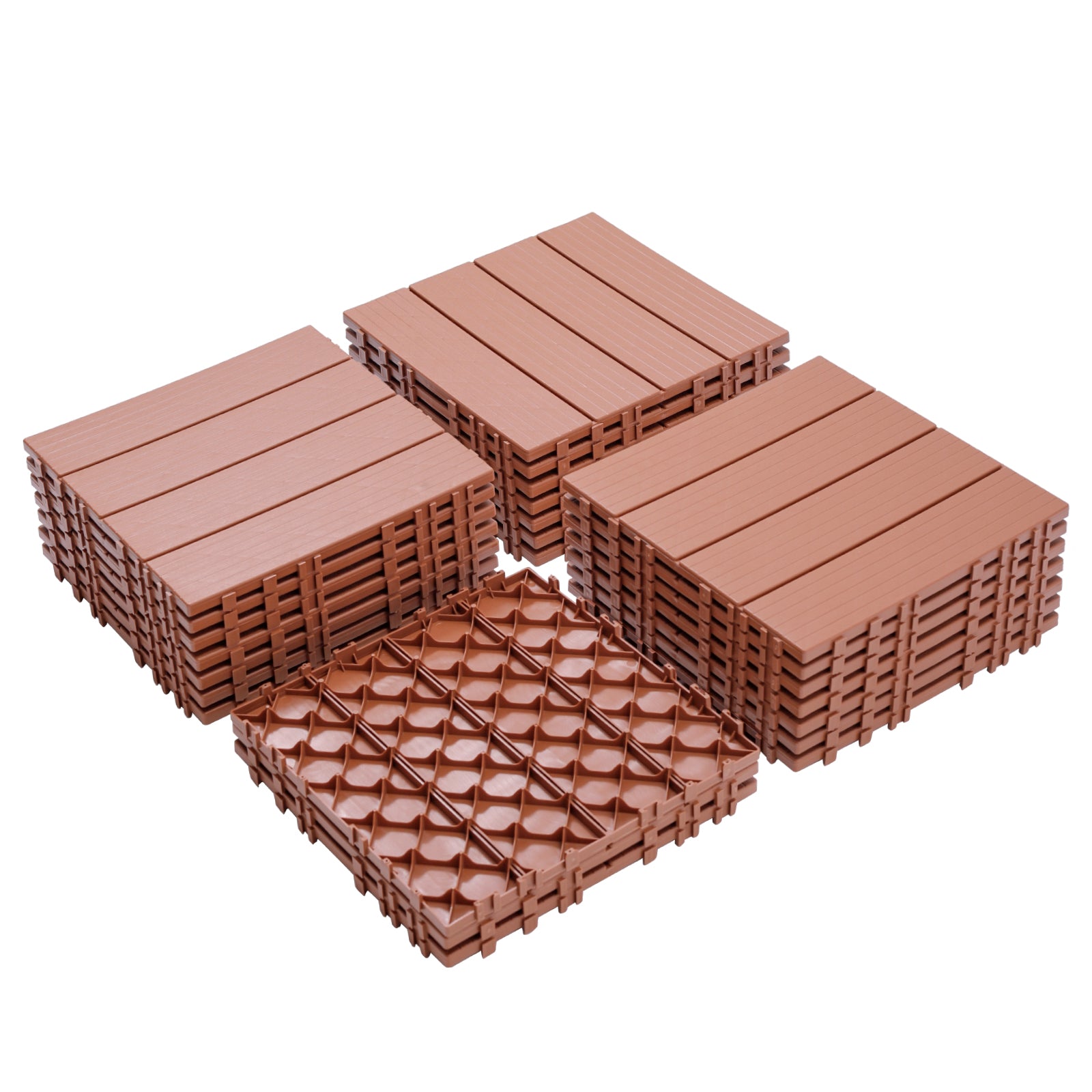 Plastic Interlocking Deck Tiles, 11.8"X11.8" Pack Of 44 , Patio Flooring Outdoor Waterproof All Weather Use For Garden Poolside Front Back Yard, Mahogany Colour Mahogany Plastic