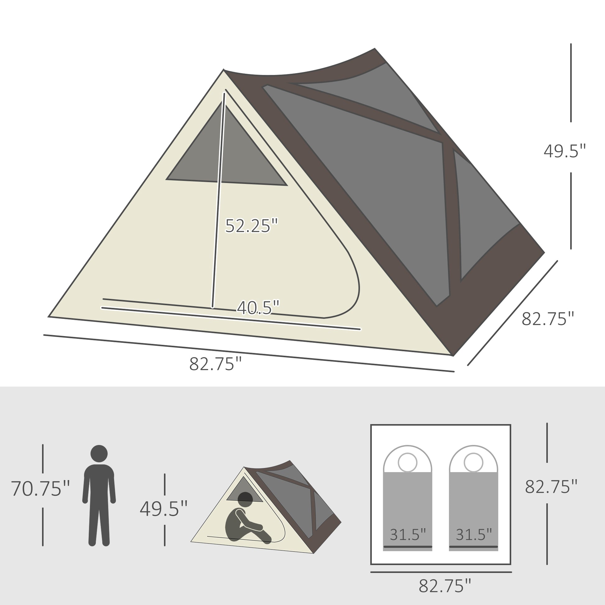 Outsunny 2 3 People Pop Up Camping Tent Waterproof Automatic Instant Tent Portable Cabana Beach Tent With Rainfly, Carry Bag, Windows And Doors, Outdoor Camping Hiking Indoor Brown Polyester