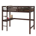 Twin Loft Pine Wood Bed With Built In Desk, Safety Guardrails, Ladder,Espresso Twin Espresso Pine