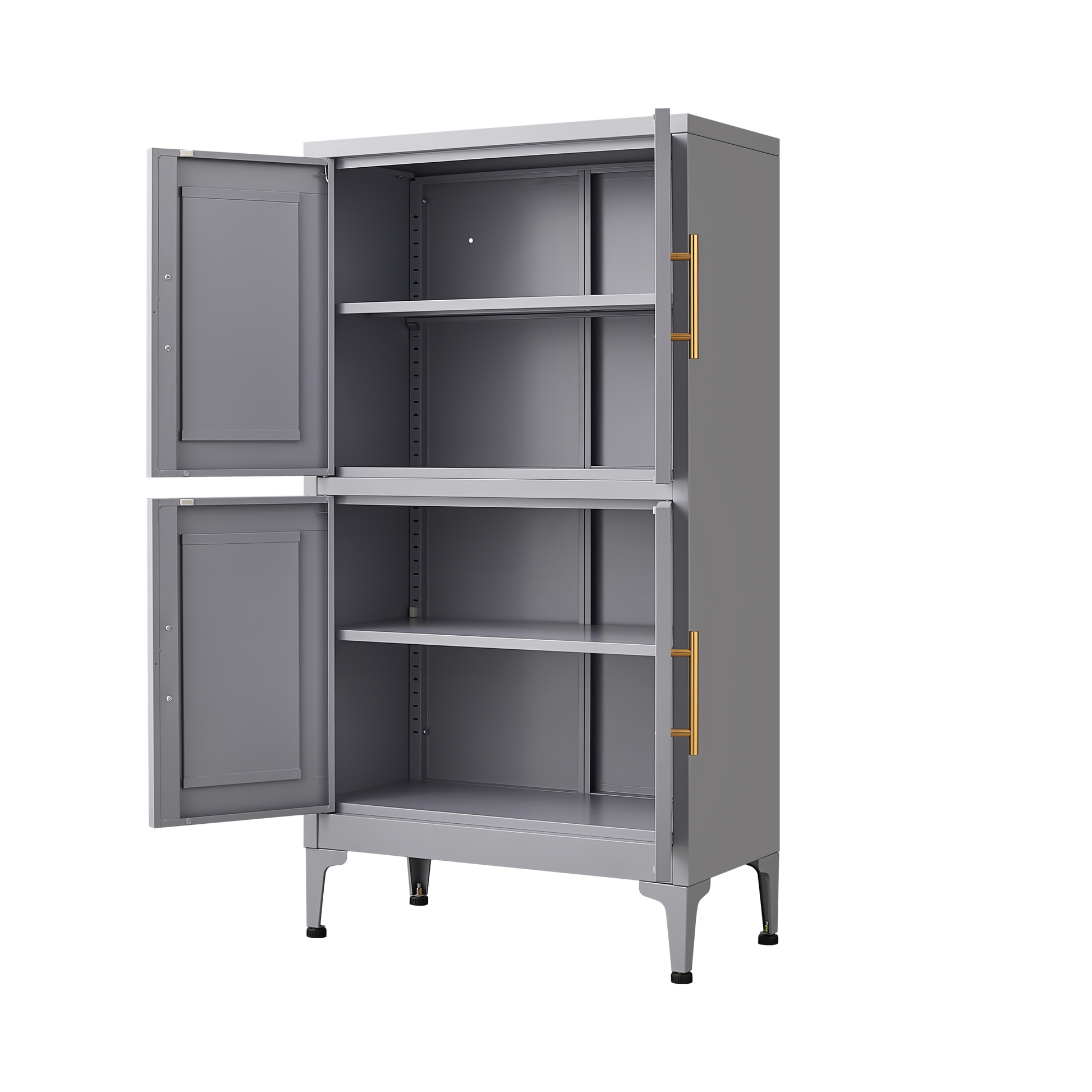 Grey Metal Kitchen Storage Cabinet, Kitchen Pantry Storage Cabinet With Doors And Shelves, Storage Cabinet With Adjustable Leveling Foot For Kitchen, Living Room And Dining Room 3 4 Shelves Grey Metal