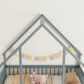 Full Wood House Shaped Floor Bed With Fence, Guardrails,Grey Full Grey American Design Pine