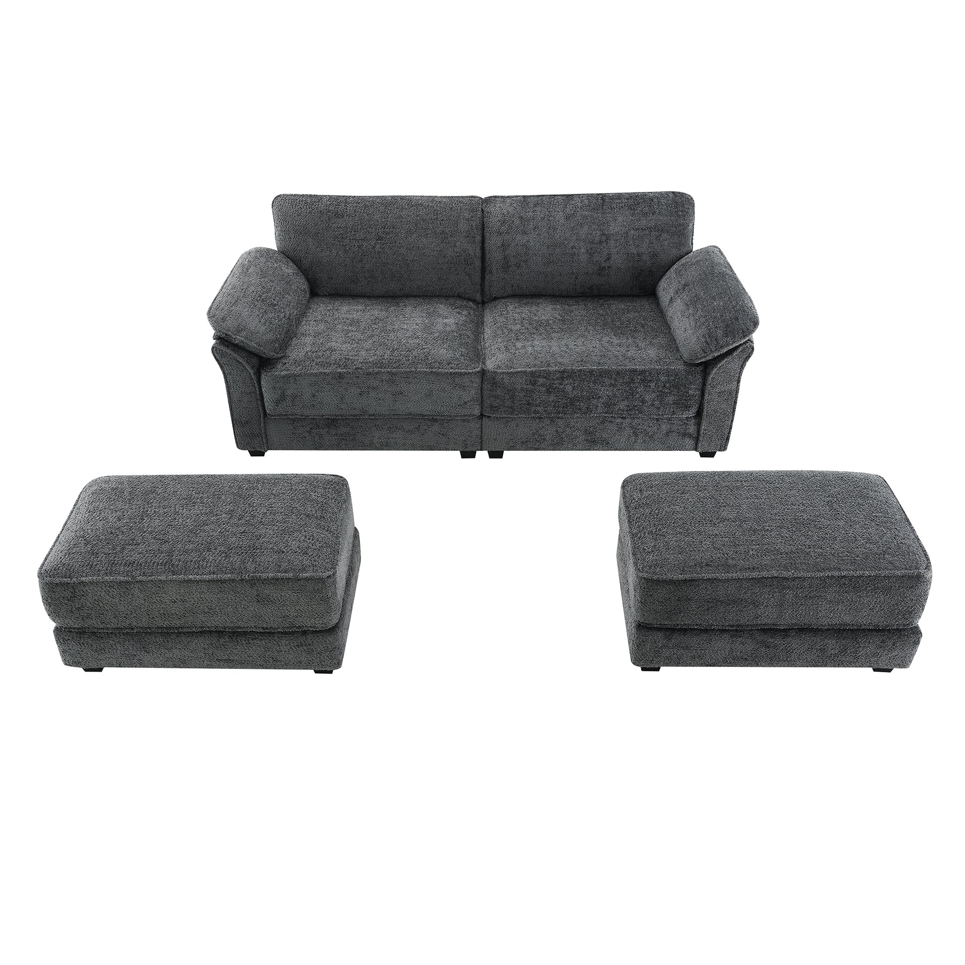 Free Combination Modular Convertible Sectional Sofa Bed Set, 4 Seat Upholstered Sleeper Corner Couch, Deep Seat Loveseat With Ottoman For Living Room, Office, Apartment,2 Colors Gray Chenille 4 Seat