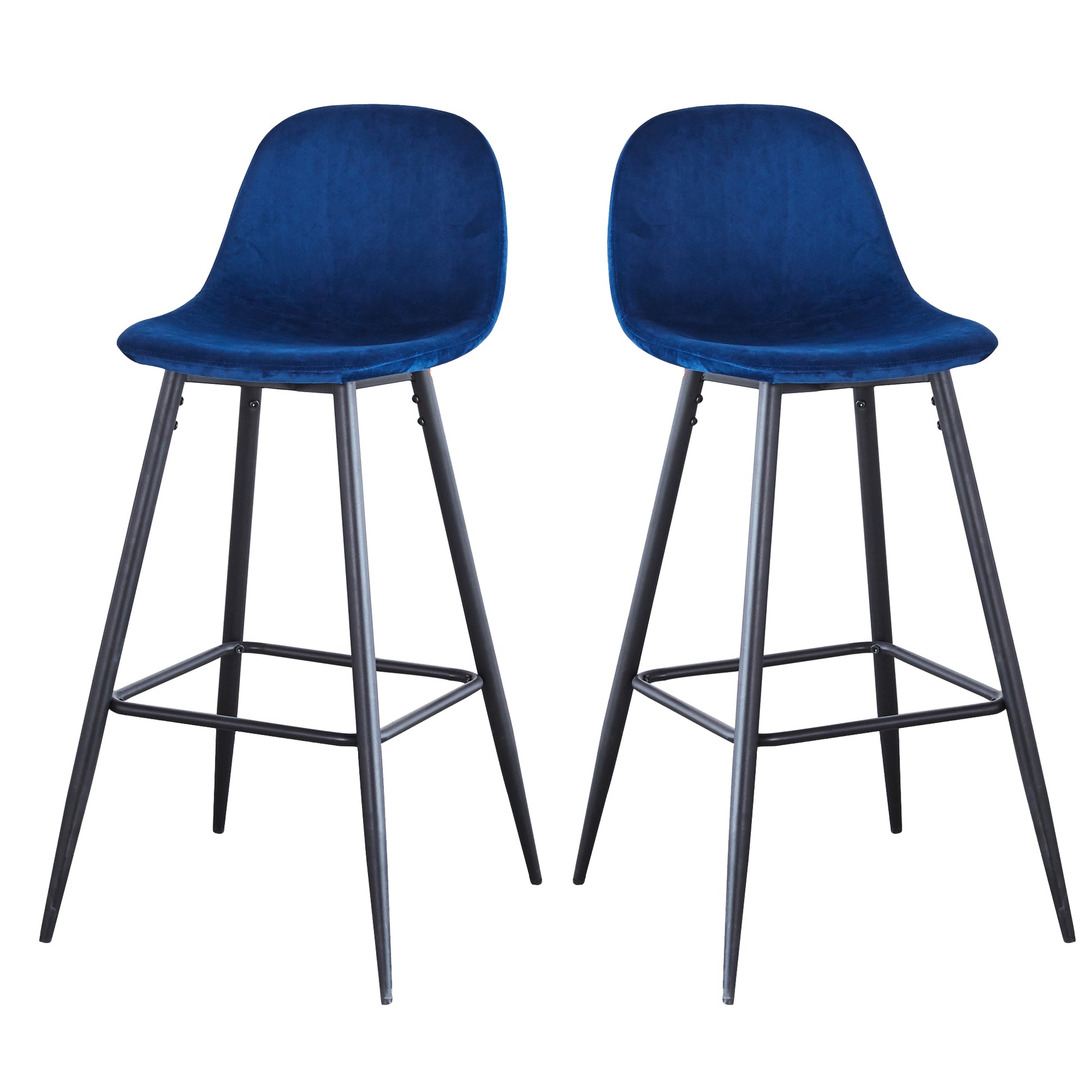 Bar Stools Set Of 2, 30 Inches Velvet Barstool Modern Counter Bar Height Chair With Back, Sturdy Metal Legs & Footrests, Easy Assembly, Island Stool For Kitchen Bar Blue Velvet