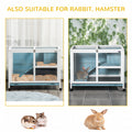 Pawhut Indoor Rabbit Hutch With Wheels, Desk And Side Table Sized, Wood Rabbit Cage, Waterproof Small Rabbit Cage, Light Blue Light Blue Wood