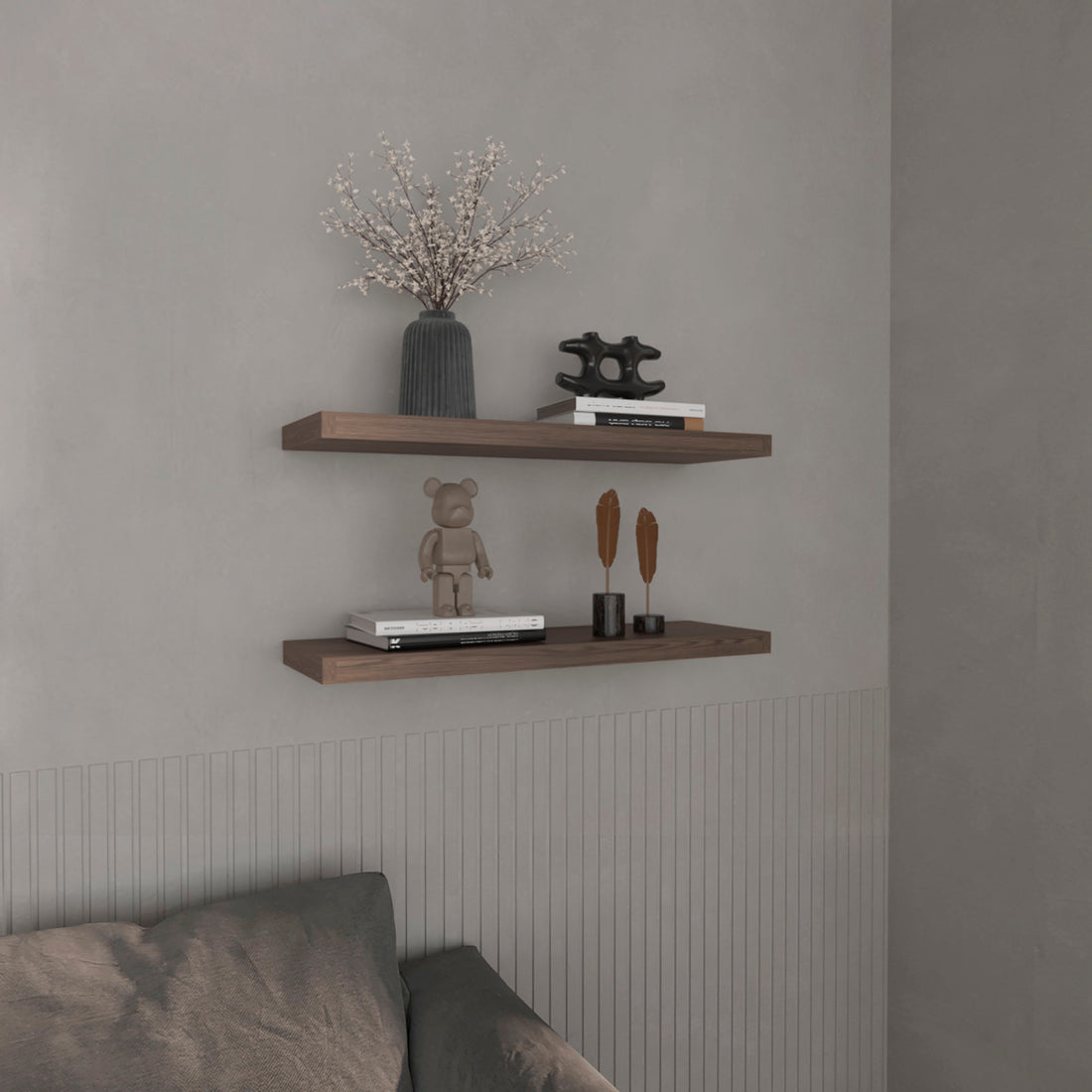Floating Shelves 1.50" H, 2 Shelves, Walnut Brown Solid Wood Mdf Engineered Wood