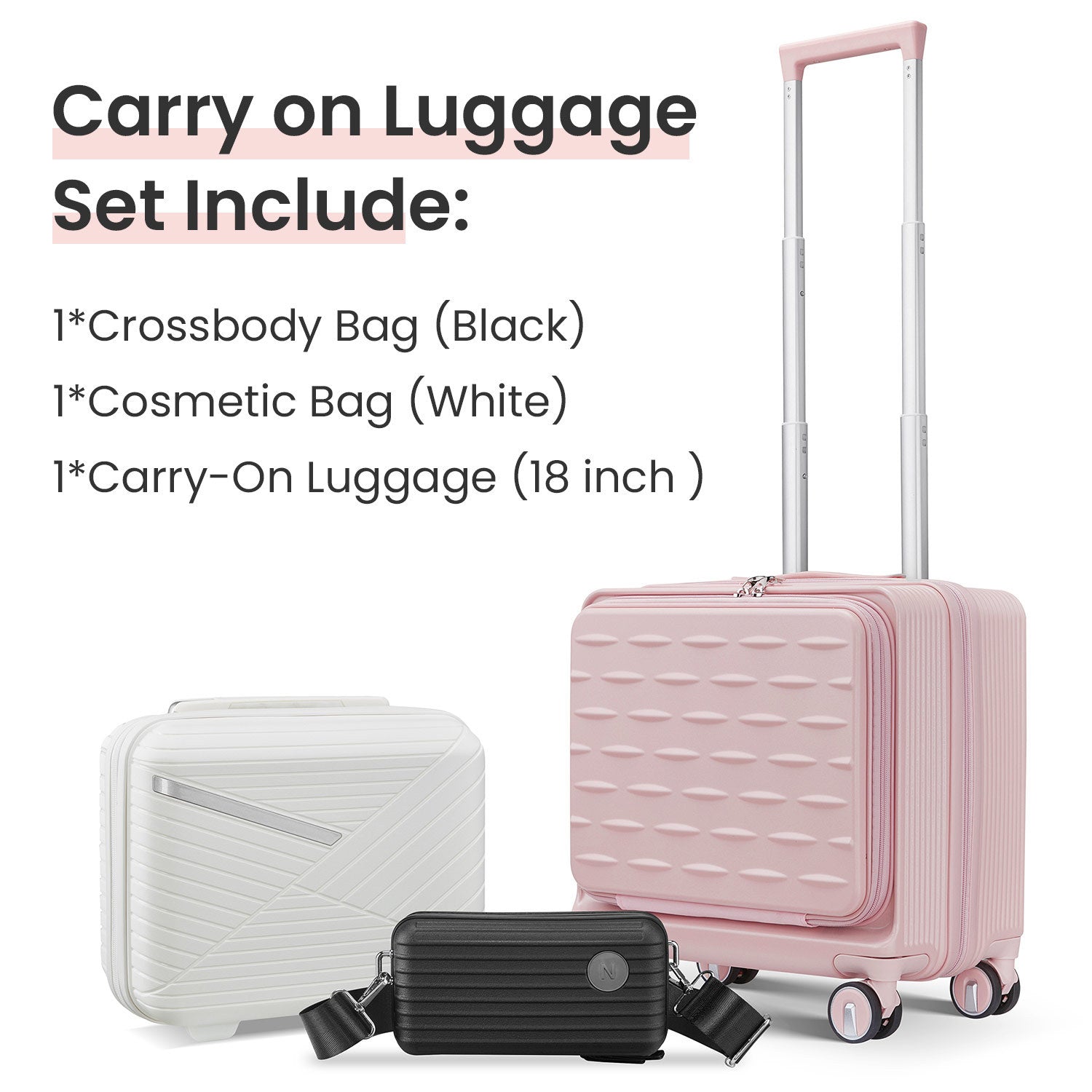 18" Carry On Luggage With Front Open Door &Laptop Interlayer, Hard Shell Suitcase Built In Tsa Luggage Lock, Hardside Lightweight Pc Travel Suitcase For Women Men With Spinner Wheels Airline Approved Pink Pc