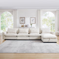 Large L Shape Sectional Corduroy Sofa,Deep Seat Couch With Storage Footstool And 4 Waist Pillows,Beige Beige Corduroy 4 Seat