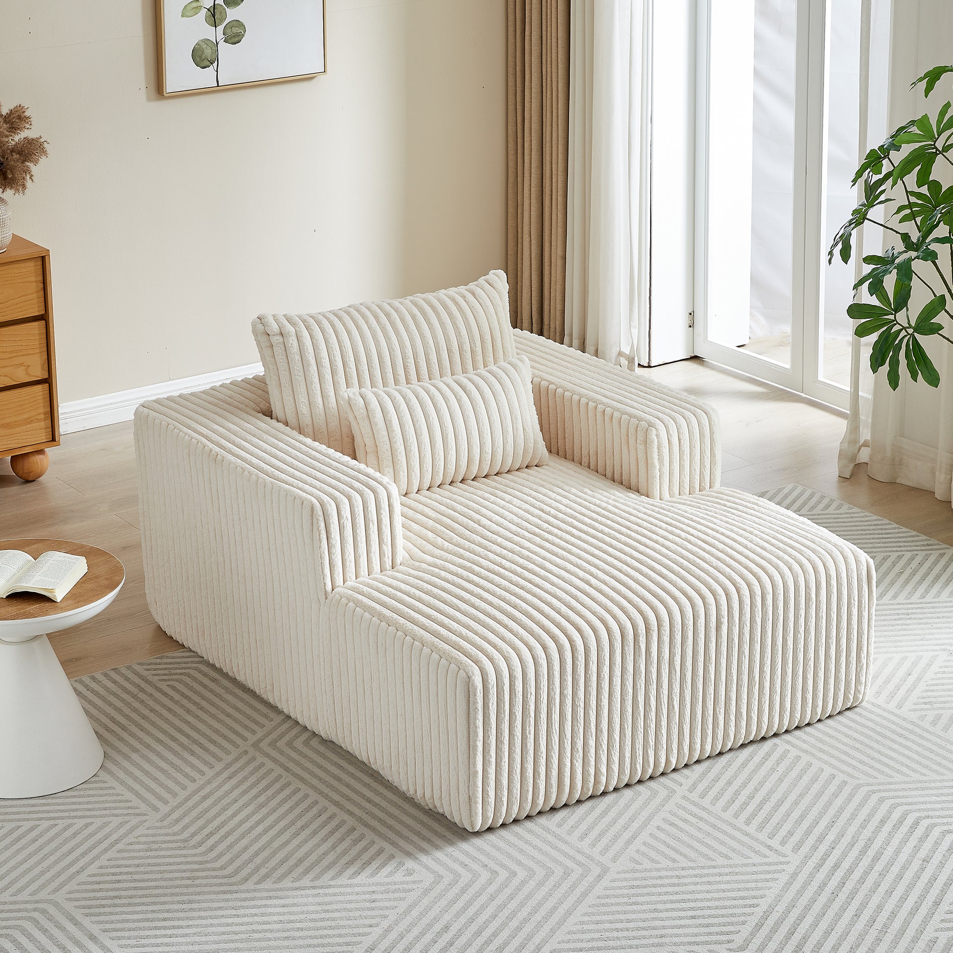62.5 Inch Corduroy Sponge Sofa Lounge Chair,No Assembly Required,Fluffy Modern Sleeper Chair For Indoor Living Room Bedroom Beige Foam Corduroy 1 Seat