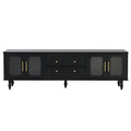 Retro Design Tv Stand With Fluted Glass Doors For Tvs Up To 78'', Practical Media Console With 2 Drawers And Cabinets, Elegant Entertainment Center For Living Room, Black Black Primary Living Space 70 79 Inches 70 79 Inches Particle Board