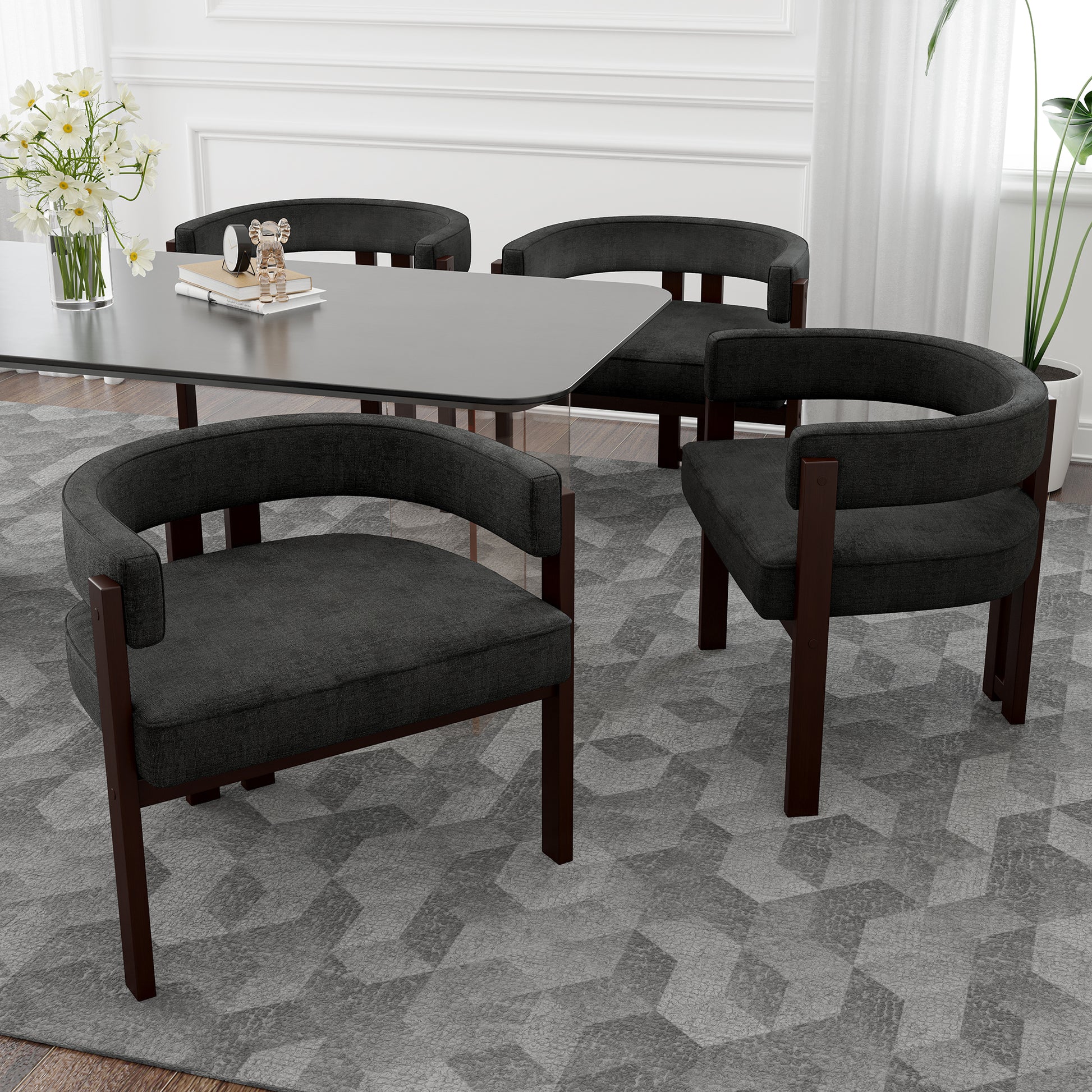 Coolmore Modern Accent Chair Teddy Upholstered Armchair With Open Back 3 Legs Barrel Dining Chair Comfy Side Chair For Living Room Bedroom Dining Room Set Of 2 Black Black Primary Living Space Foam