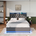 Full Size Upholstered Bed, 360 Surround Led Function, Buttons Apps Remote Control, Hydraulic Storage Bed With Usb Type C Charging, Gray,Linen Without Mattress Full Gray Linen