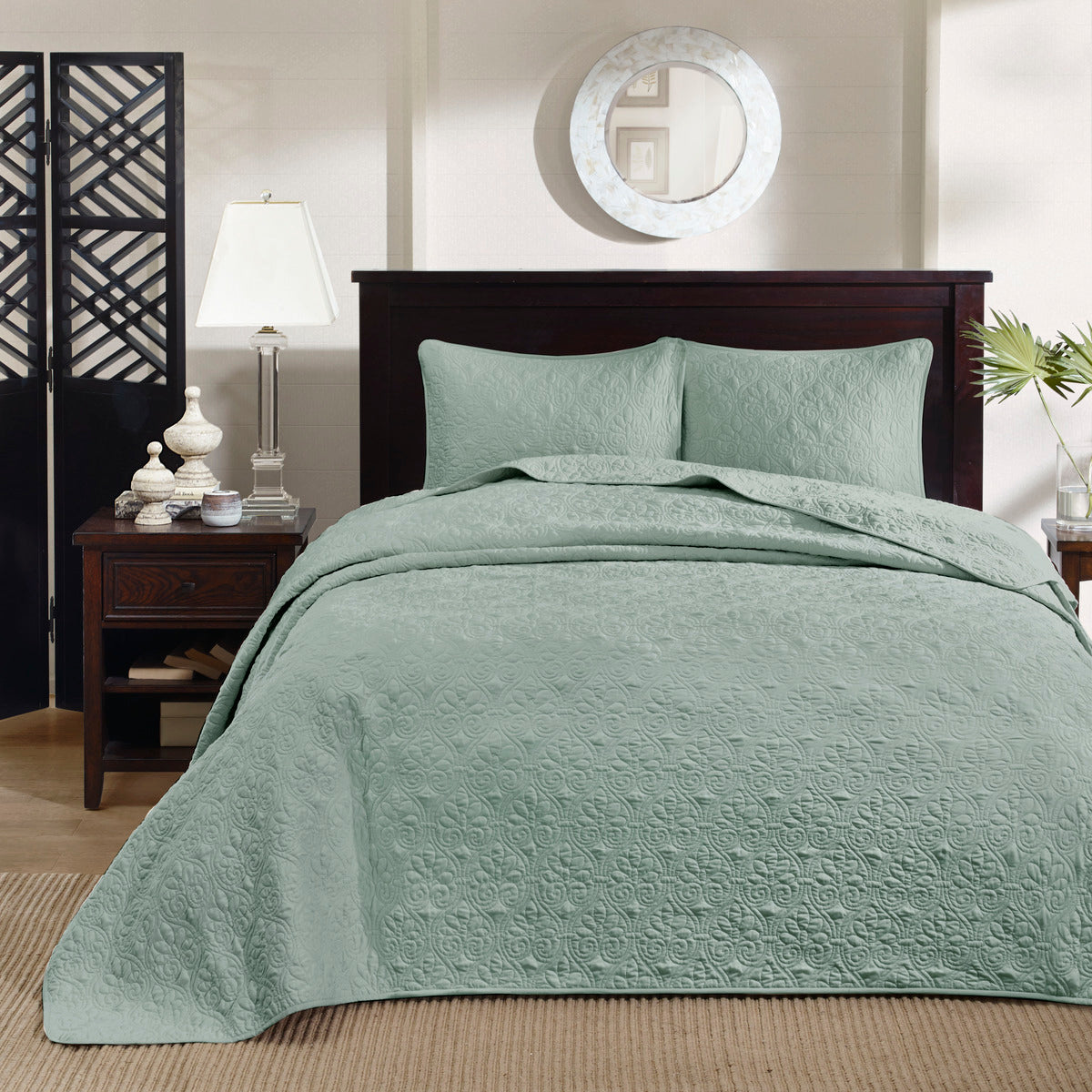 Reversible Bedspread Set Seafoam Full Seafoam Cotton
