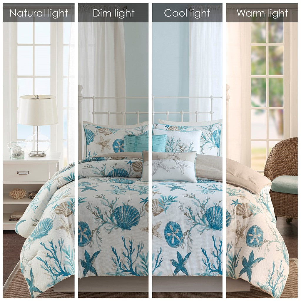 7 Piece Cotton Sateen Comforter Set Aqua King King Aqua Cotton