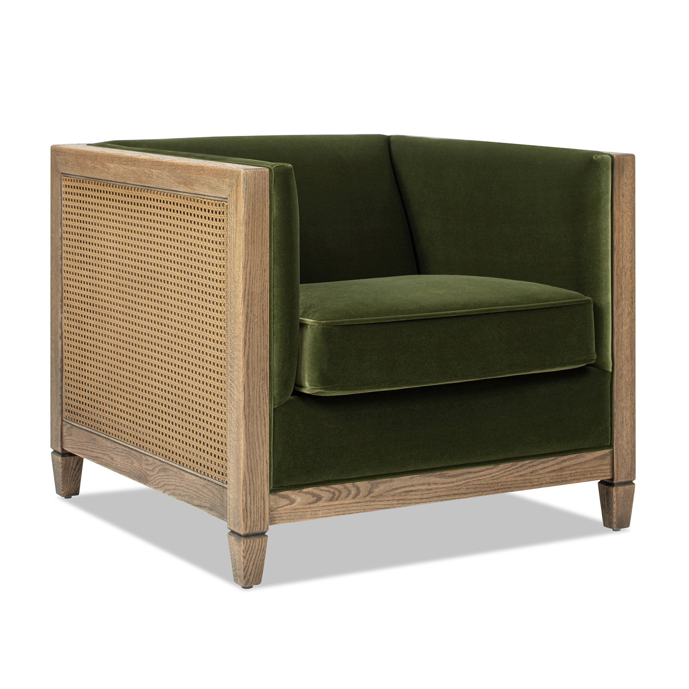 Georgia 34" Cane Rattan Tuxedo Armchair, Olive Green Performance Velvet Olive Green Foam Wood Fabric Rattan