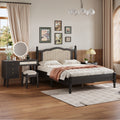 3 Pieces Bedroom Set With Full Size Wooden Bed Frame, 1 Vintage Nightstand And 1 Makeup Vanity Set With Stool,Black Expected Arrival Time: 08.23 Full Black 3 Piece Set Wood