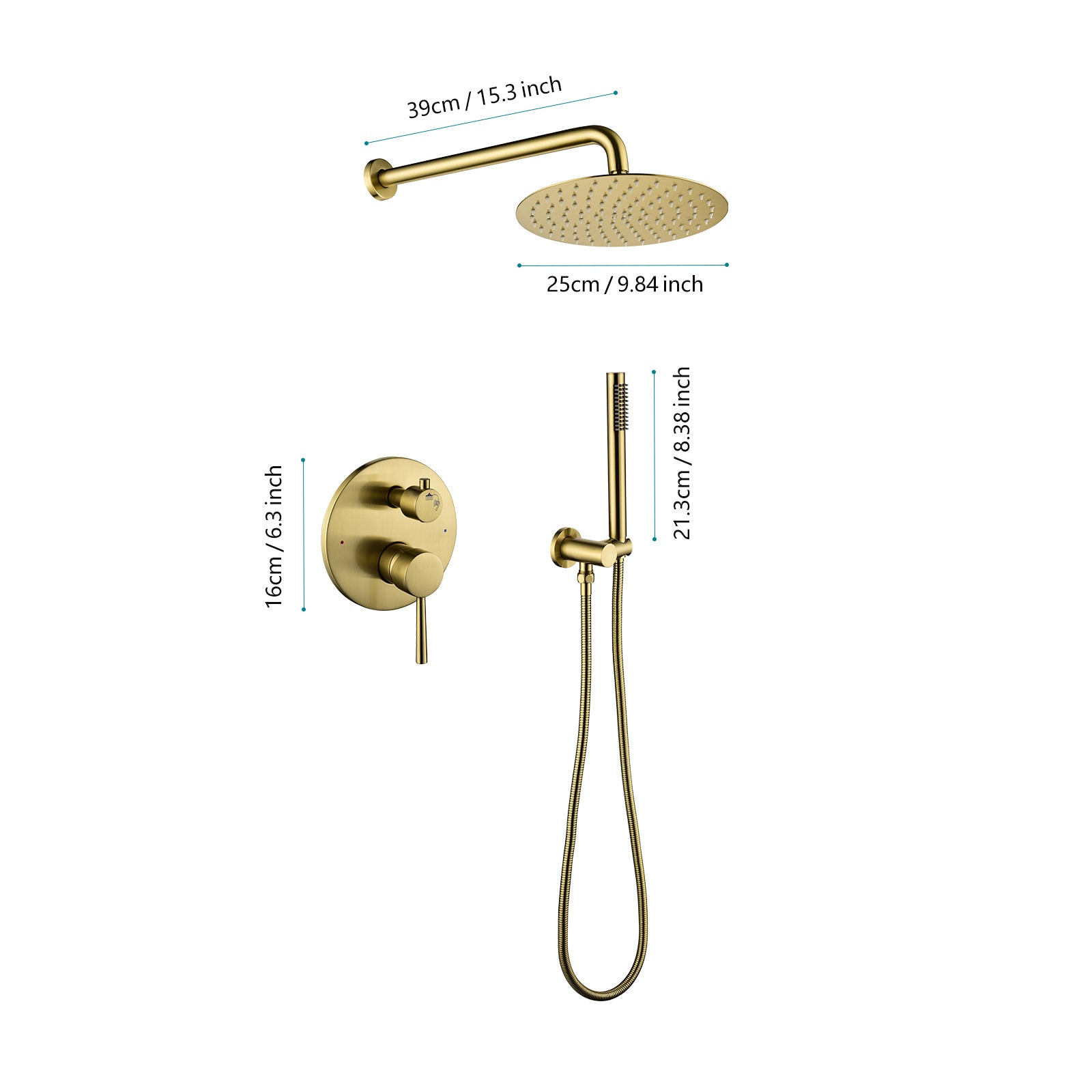 Shower System, Wall Mounted Shower Faucet Set For Bathroom With High Pressure 10" Stainless Steel Rain Shower Head Handheld Shower Set, 2 Way Pressure Balance Shower Valve Kit, Brushed Gold Brushed Gold Bathroom Brass