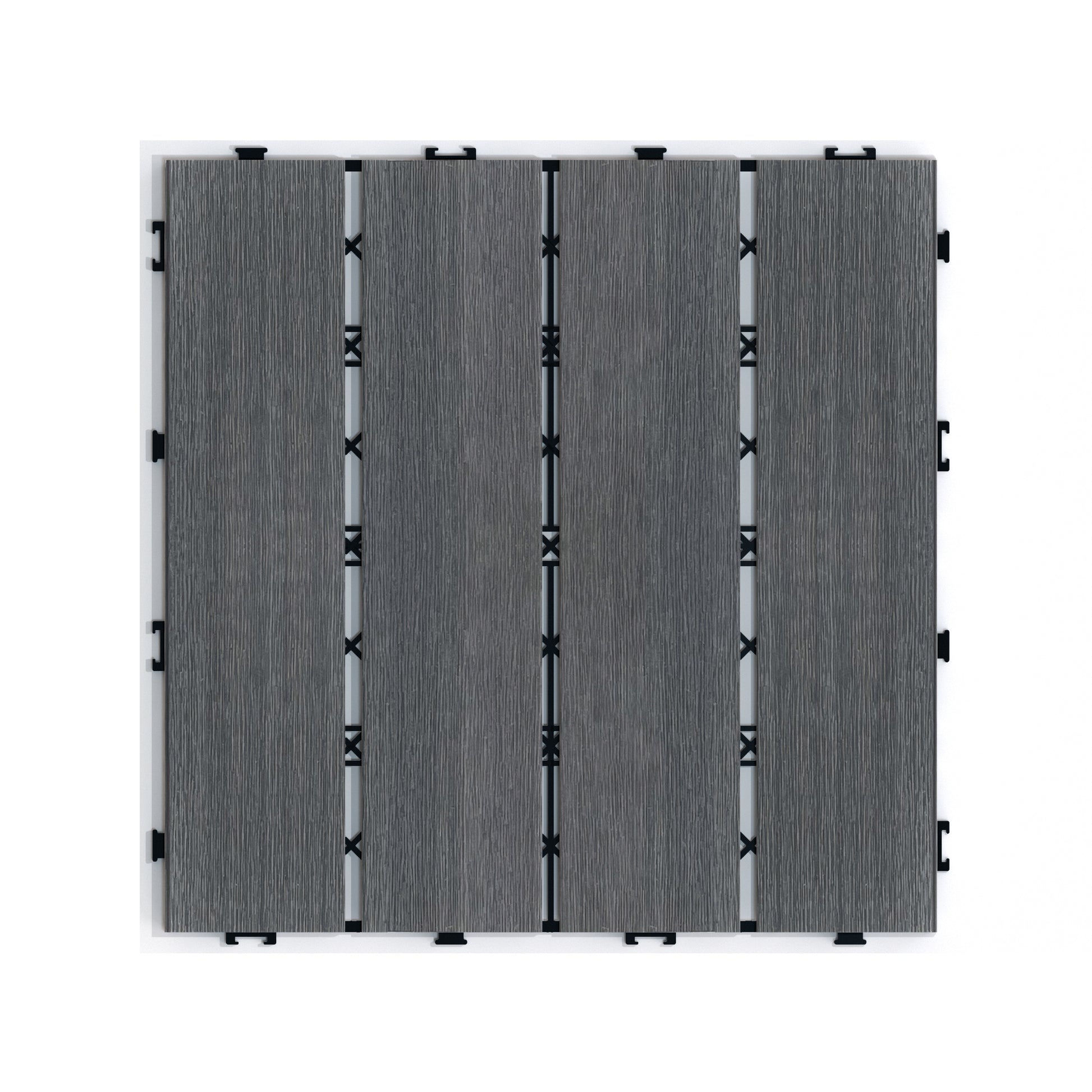 Patio Floor Tiles Pack Of 11 Wpc Wood Plastic Composite Patio Deck Tiles Diy Interlocking Decking Tiles, Quick Deck Floor Tile, Court Tile, Water Resistant Indoor Outdoor 11.8" Ash Dark Gray Plastic