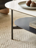 Coffee Table Ceramic Coffee Table, Mdf Painting Double Layer Coffee Table For Living Room, White Ceramic And Coffee Brown Bottom Shelf Black White Ceramic Mdf