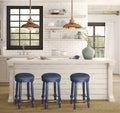 Bar Stools Set Of 2 Dark Blue Color, 360 Degree Swivel, Accent Wooden Swivel Seat Counter Height Bar Stool, Leather Upholstered Design, Barstool Perfect For Dining And Living Room Height 26