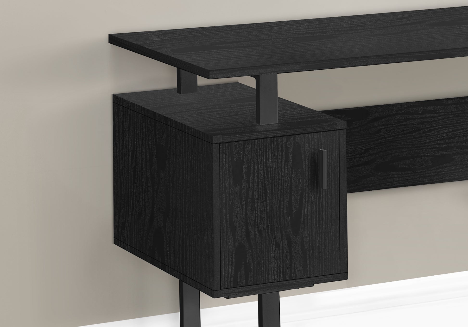 Computer Desk, Home Office, Laptop, Storage, 48"L, Work, Black Laminate, Black Metal, Contemporary, Modern Black Particle Board