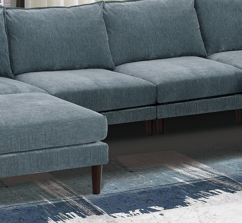Modern Gorgeous Mineral Morgan Fabric 6Pcs Modular Sectional Set Armless Chairs One Arm Chair Ottoman U Shaped Couch Living Room Grayish Primary Living Space Cushion Back Classic,Contemporary,Modern