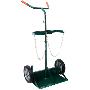 440Lbs Capacity Cylinder Cart,Welding Cylinder Hand Truck,Large Dual Oxygen Tank Cart Dolly With 10 Inch Solid Rubber Wheels Green Steel