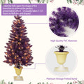 Pre Lit Christmas Artificial Tree 4 Piece Set, Garland, Wreath And Set Of 2 Entrance Trees, X Mas With Led Lights, Pvc Festival Celebration Set, Purple Purple Pvc