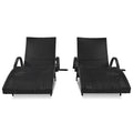 K&K 80'' Outdoor Wicker Chaise Lounge Chairs Set Of 2, Patio Rattan Reclining Chair Pull Out Side Table Adjustable Backrest Ergonomic Wave Design Pool Sunbathing Recliners, Black No Lounge Black