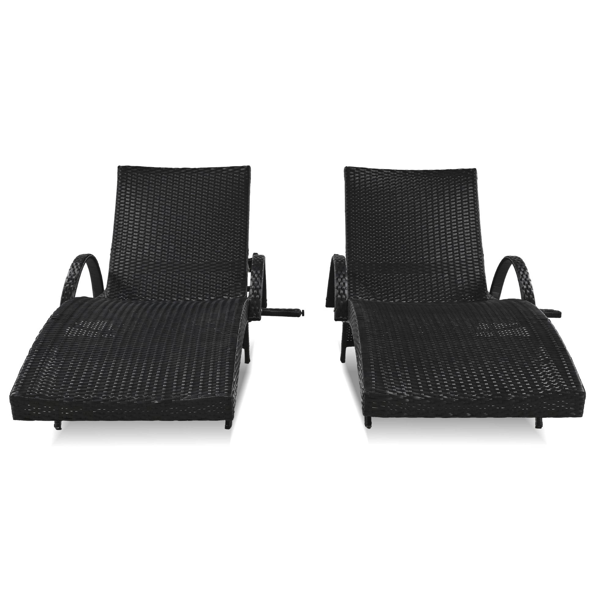 K&K 80'' Outdoor Wicker Chaise Lounge Chairs Set Of 2, Patio Rattan Reclining Chair Pull Out Side Table Adjustable Backrest Ergonomic Wave Design Pool Sunbathing Recliners, Black No Lounge Black