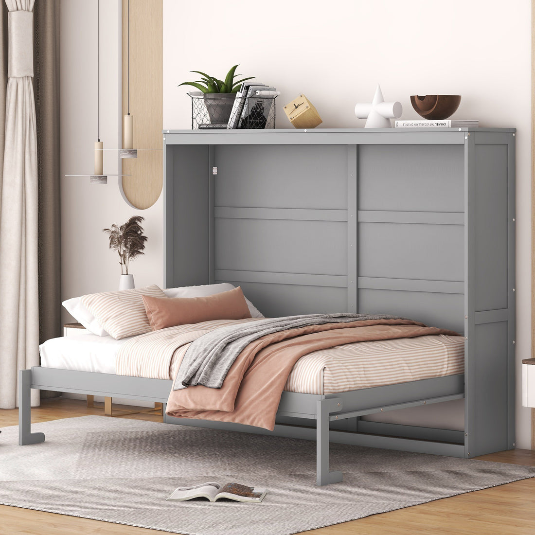 Full Size Murphy Bed Wall Bed,Gray Full Gray Plywood