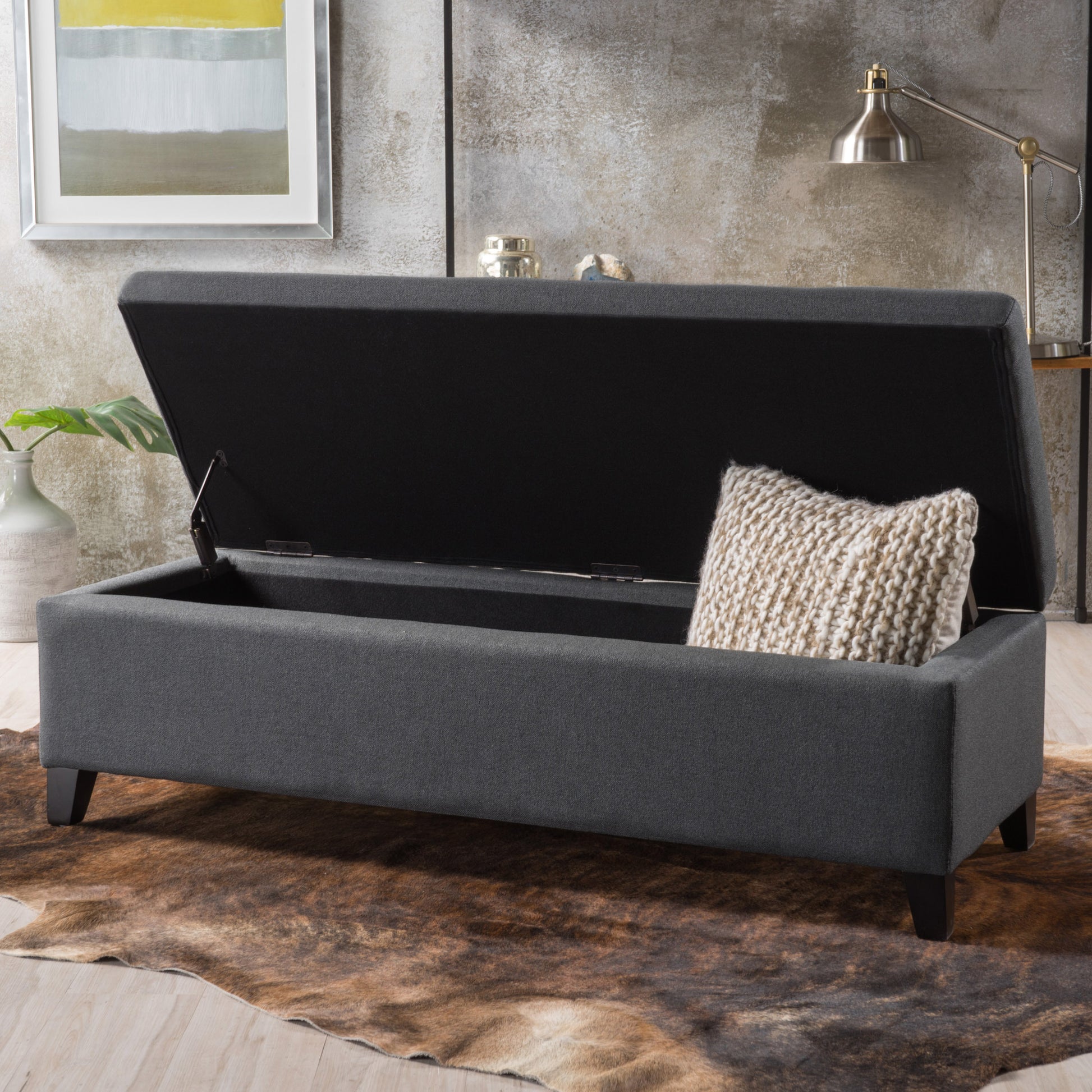 Hartford Storage Ottoman Dark Gray Fabric