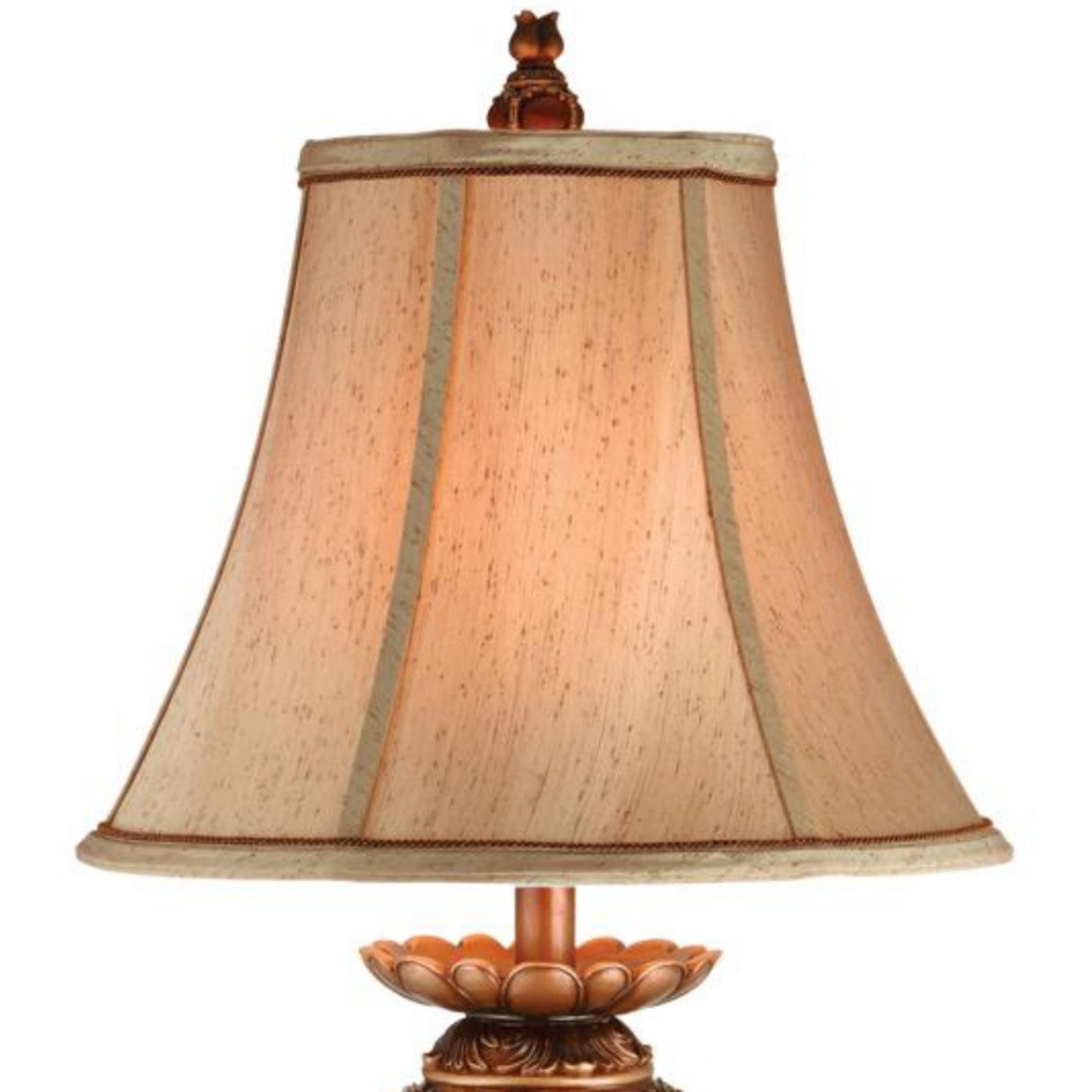 31" Tall Polyresin Table Lamp With Red And Brown Finish, Linen Shade Multicolor Metal