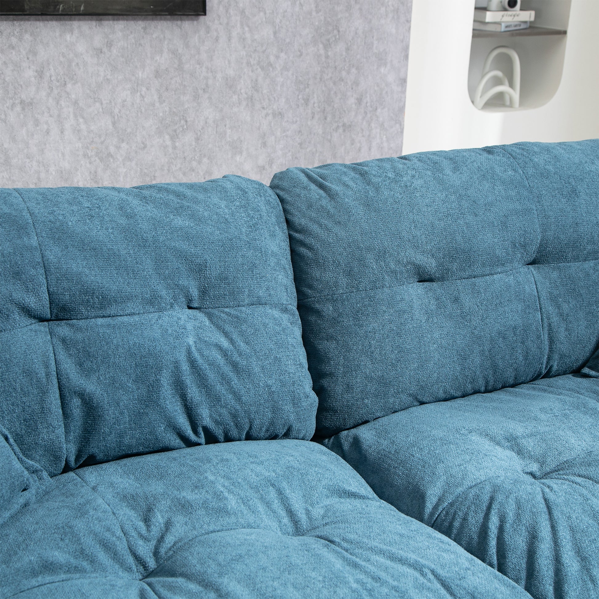 84" Chenille Recliner Sofa Small Sofa Loveseat Deep Seat Sofa Couch With 2 Throw Pillows & Memory Foam For Living Room Apartment Office Lounge Blue Blue Memory Foam Chenille,Upholstered 2 Seat