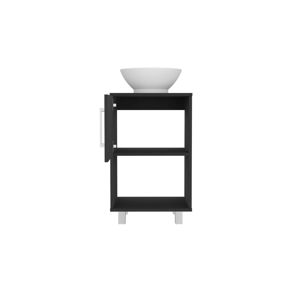 Single Bathroom Vanity, One Open Shelf, Single Door Cabinet, Black Black Solid Wood Mdf Engineered Wood