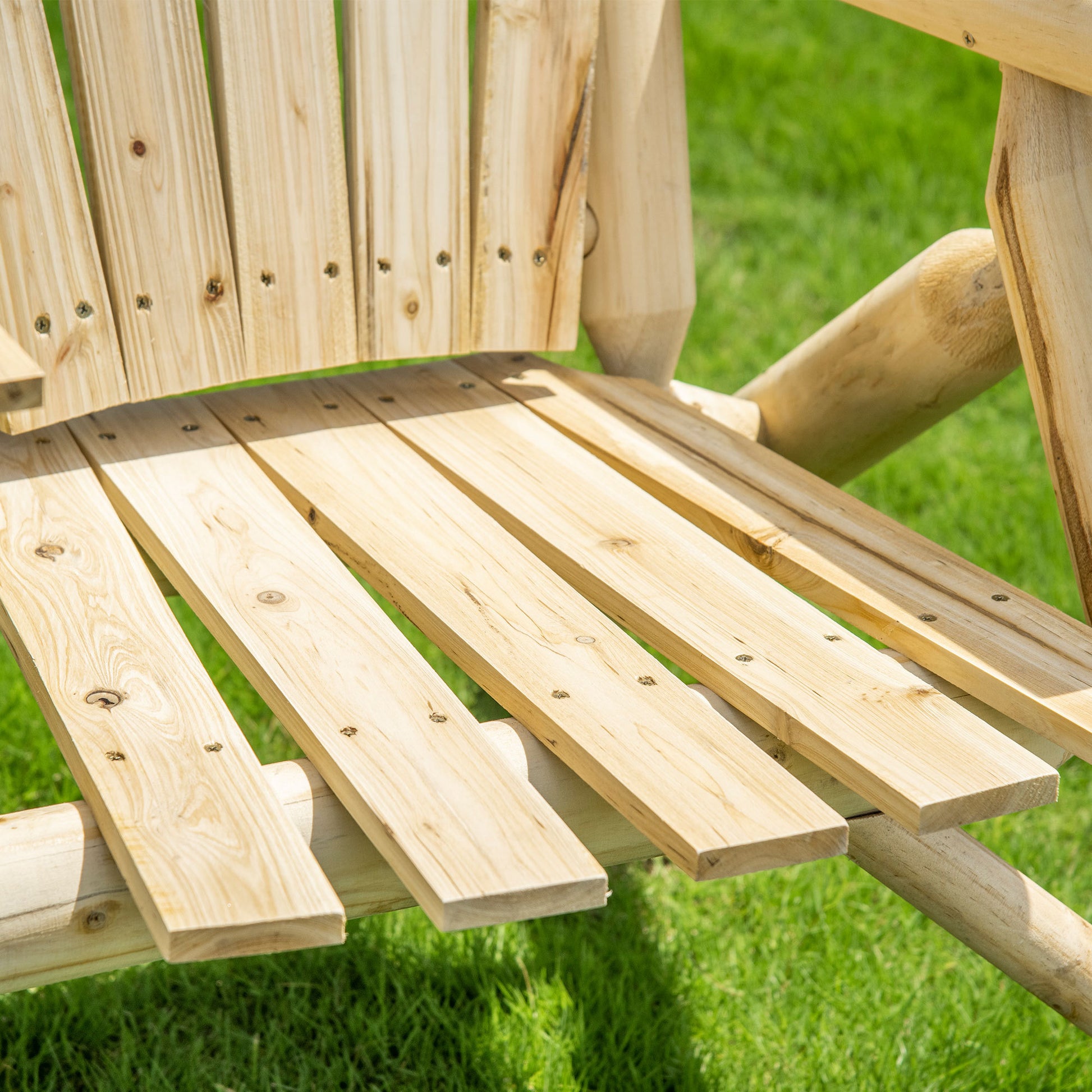 Outsunny 2 Seat Wooden Adirondack Chair, Patio Bench With Table, Outdoor Loveseat Fire Pit Chair For Porch, Backyard, Deck, Natural Natural Wood