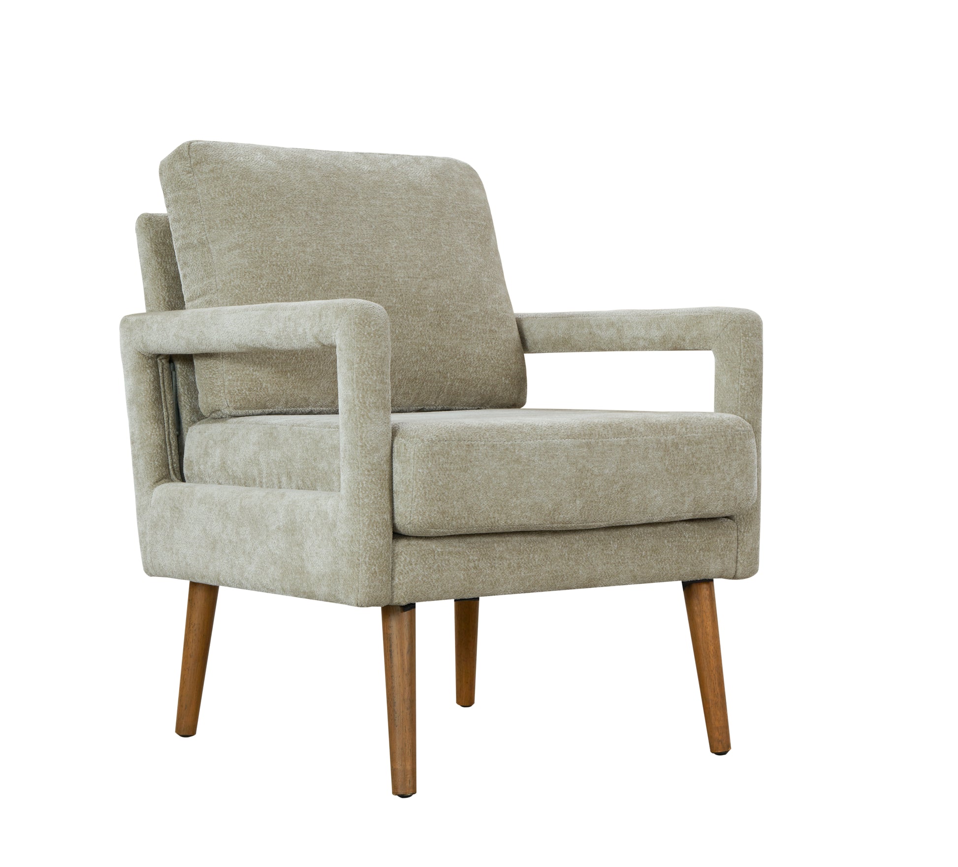 Mid Century Armchairaccent Chair With Chenille Armrest & Soft Cushion For Living Room, Bedroom, Home Office, Study, Light Grey Gray Foam Wood Fabric