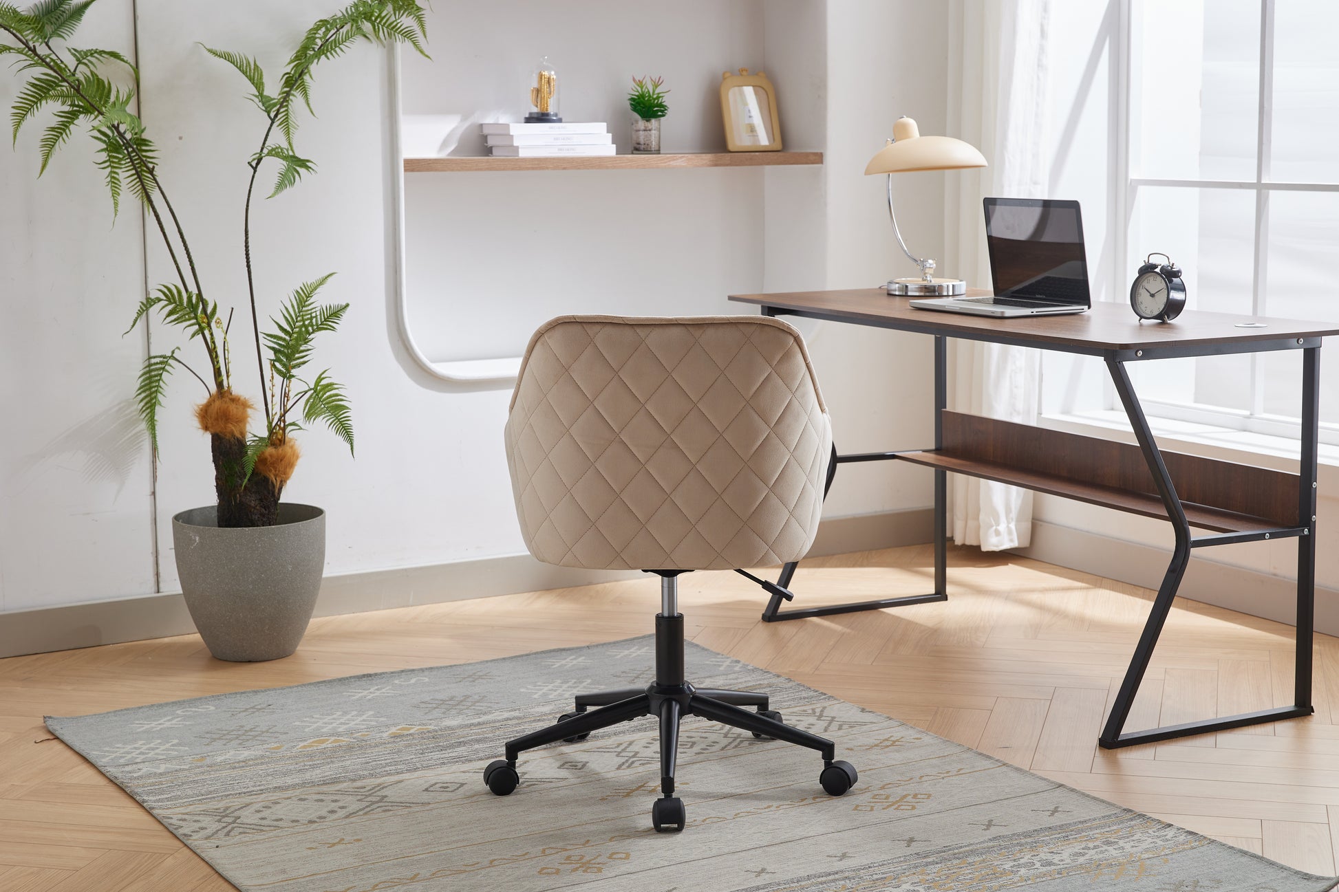 Velvet Office Desk Chair, Modern Home Desk Chair With Wheelsvanity Chairs For Living Room, Bedroom,Study Room Light Camel Foam Polyester Blend