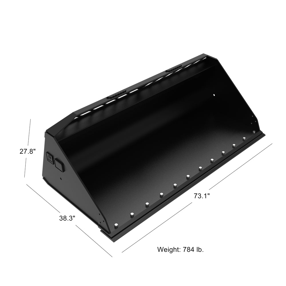 Heavy Duty 72" Skid Steer Snow Mulch Bucket Attachment, Bolt On Cut Edge, Universal Quick Mount Black Steel