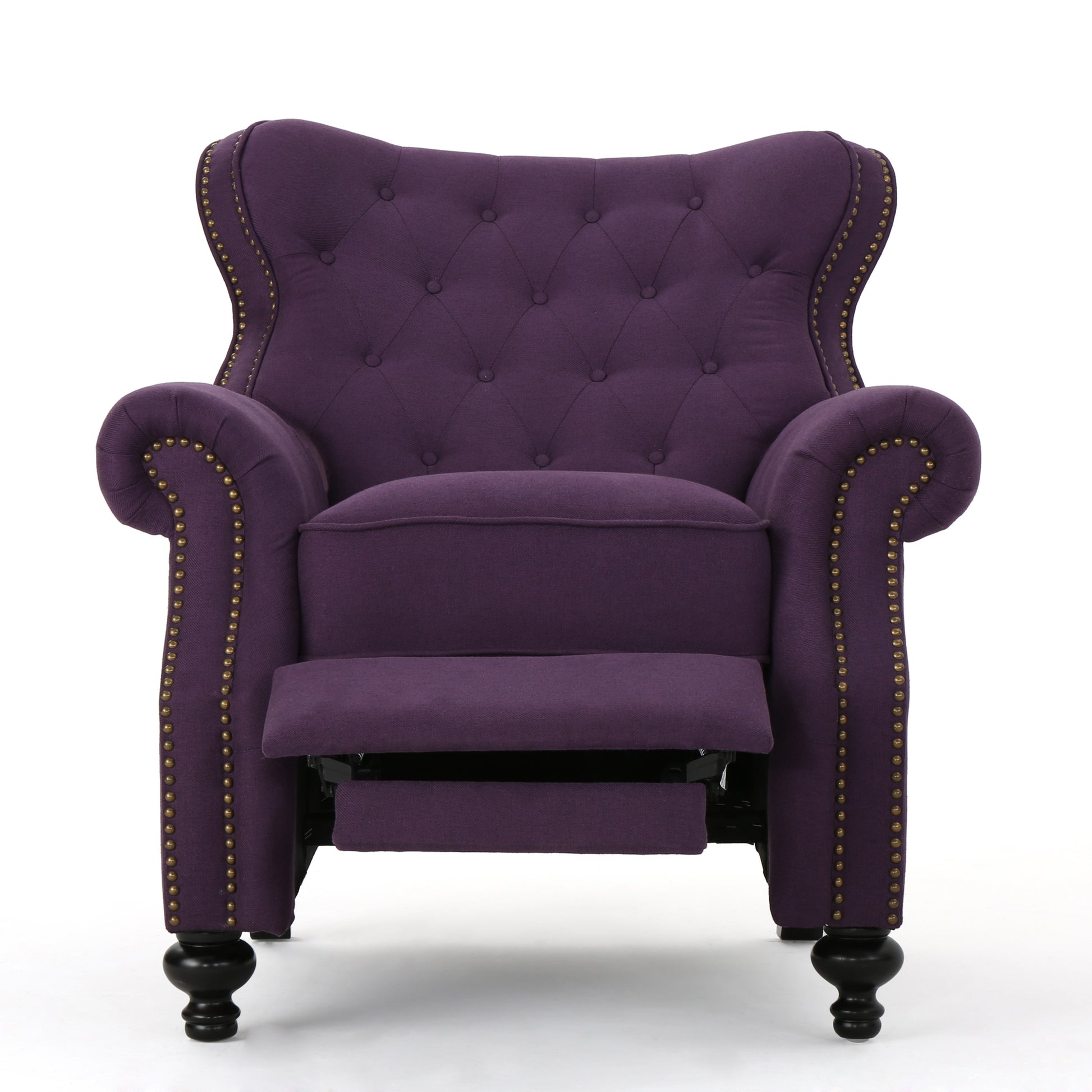 Accented Push Back Recliner Chair With Rolled Arms In Plum, Enjoy Cocooning Comfort Plum Fabric